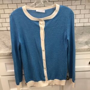 Hadleighs Cashmere Cardigan Sweater Womens Small Blue Silk Cut Out Sleeve Italy